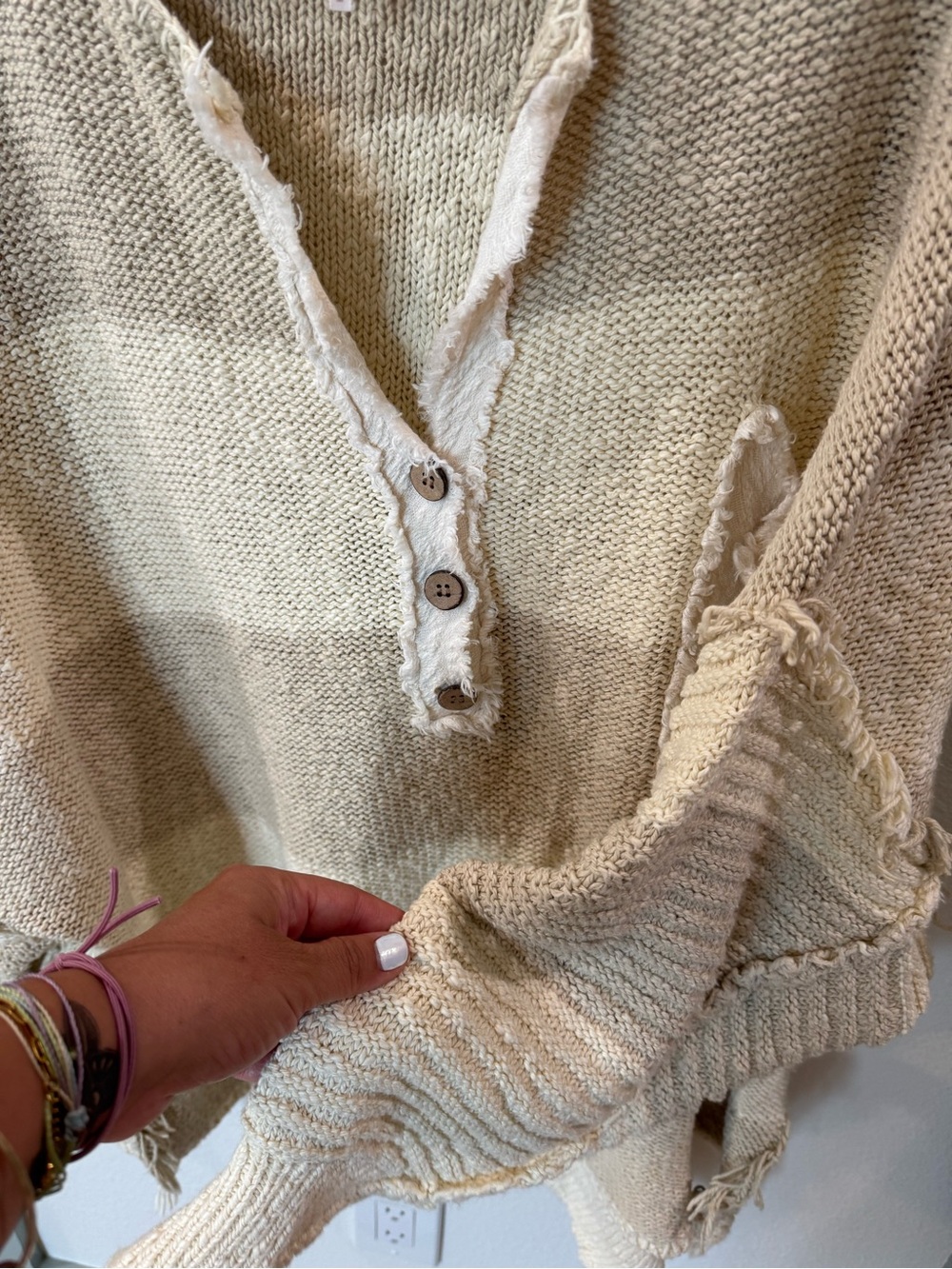 Free People  Striped Fringe Knit Sweater - Beige/Cream - Picture 3 of 4